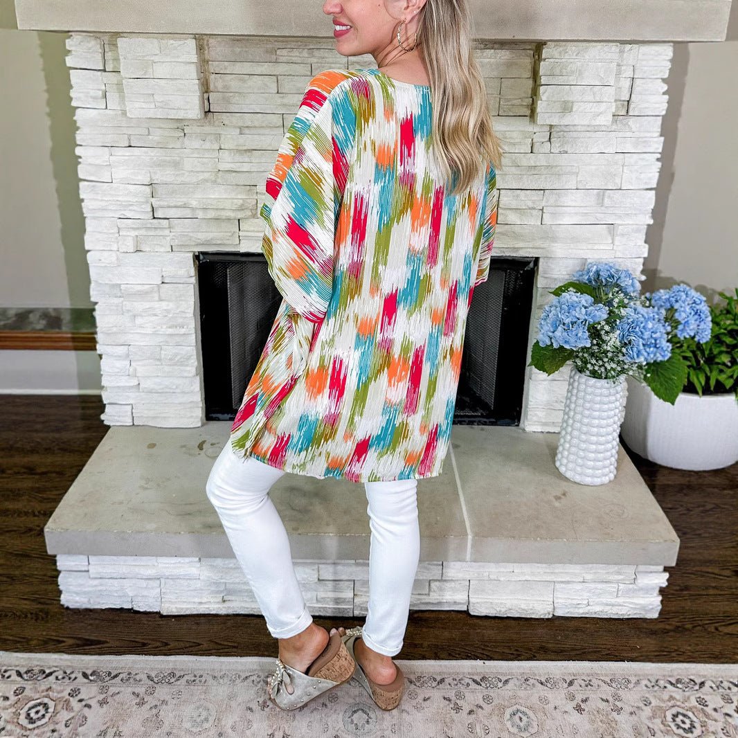 Layla | Women's Oversized V-Neck Abstract Print Tunic Top 3