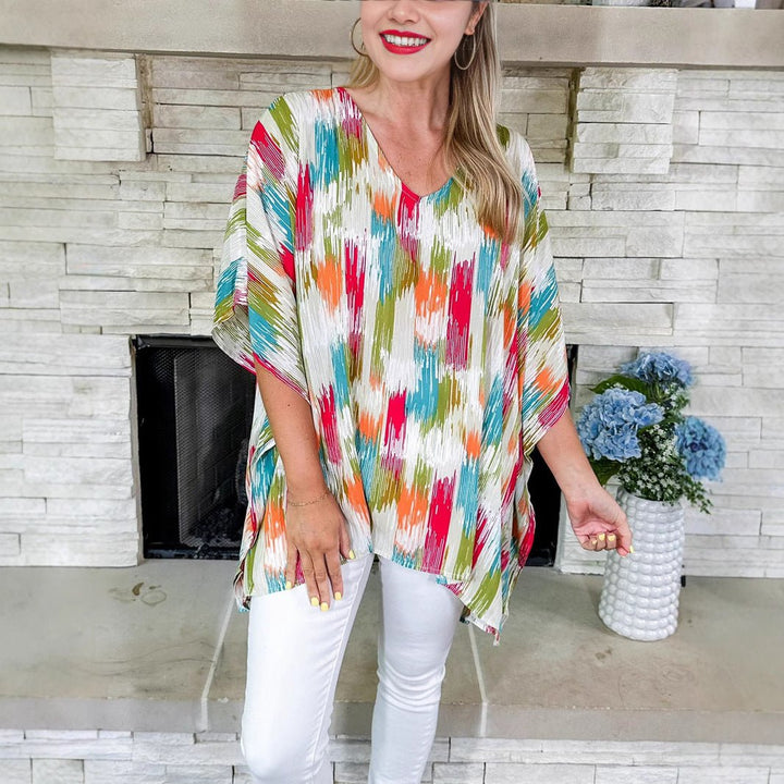 Layla | Women's Oversized V-Neck Abstract Print Tunic Top 4