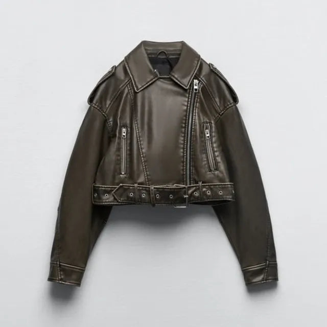 Lena | Modern women's biker jacket with belt 3