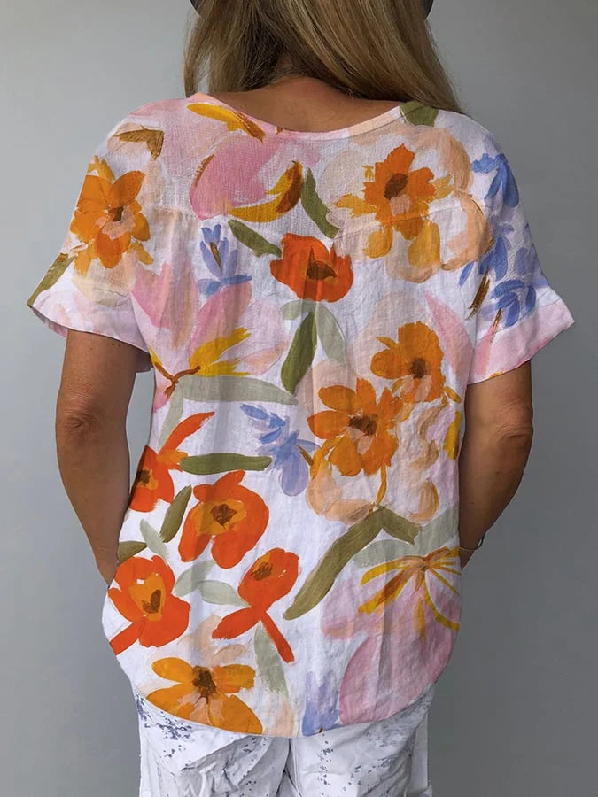 Lina | Relaxed V-Neck Floral Blouse for Women 0