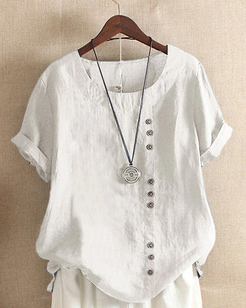 Lina | Women's Top Blouses for Women Linen Button Front Short Sleeve Relaxed Fit 1