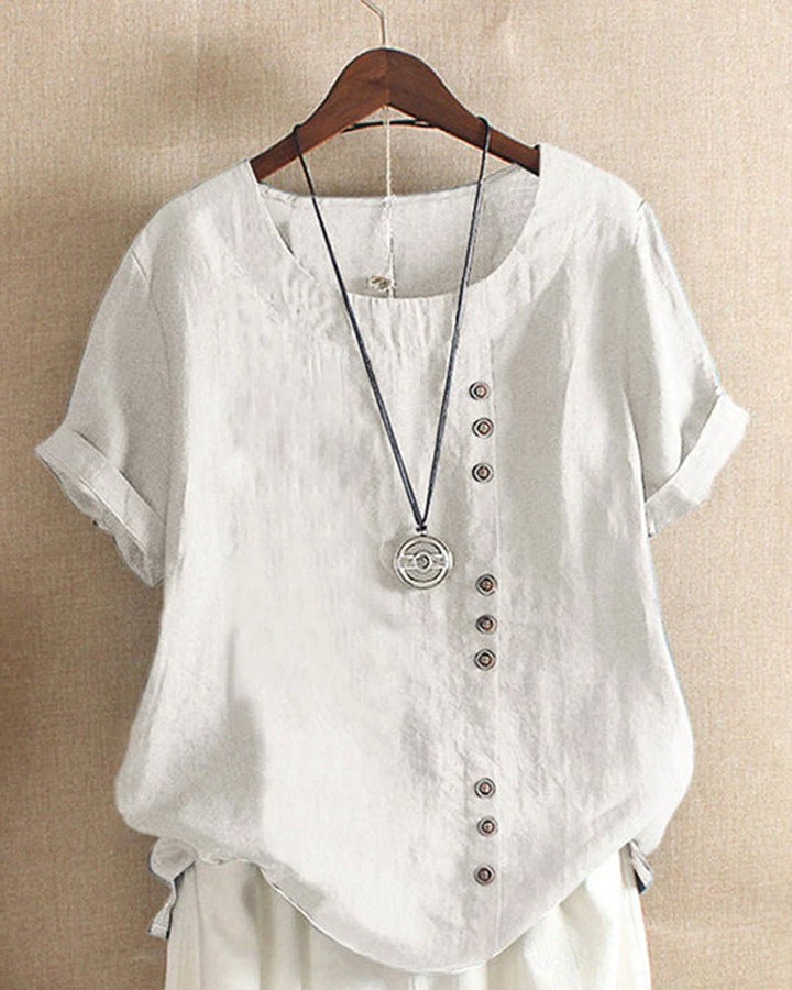 Lina | Women's Top Blouses for Women Linen Button Front Short Sleeve Relaxed Fit 1