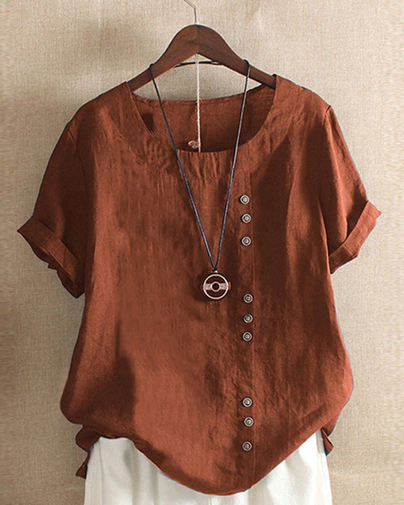 Lina | Women's Top Blouses for Women Linen Button Front Short Sleeve Relaxed Fit 2