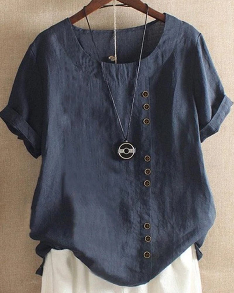 Lina | Women's Top Blouses for Women Linen Button Front Short Sleeve Relaxed Fit 3