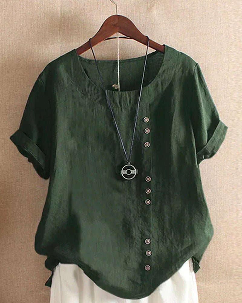 Lina | Women's Top Blouses for Women Linen Button Front Short Sleeve Relaxed Fit 4