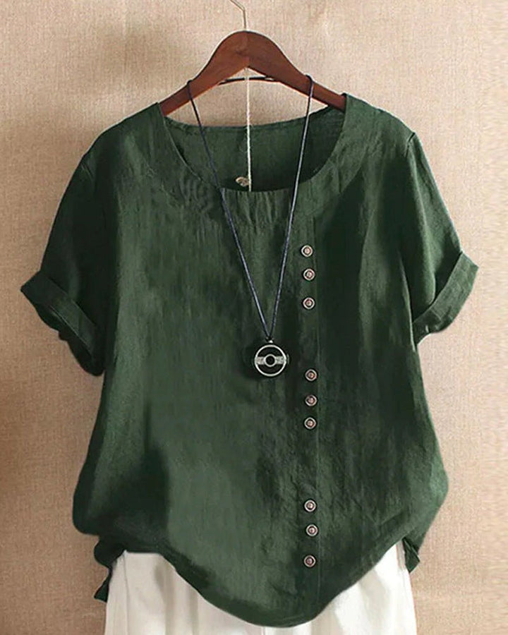 Lina | Women's Top Blouses for Women Linen Button Front Short Sleeve Relaxed Fit 4