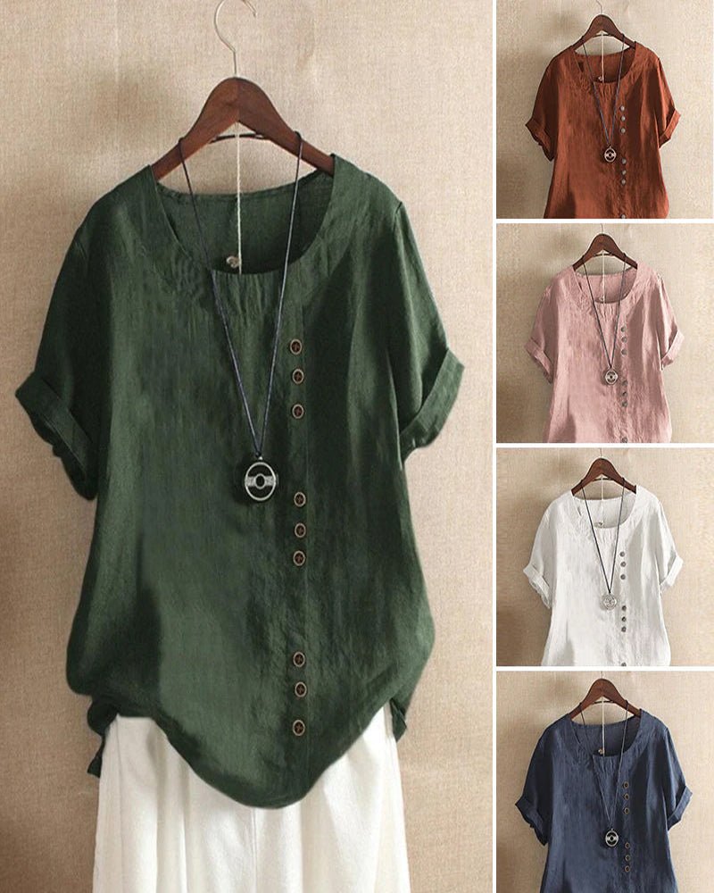Lina | Women's Top Blouses for Women Linen Button Front Short Sleeve Relaxed Fit 6
