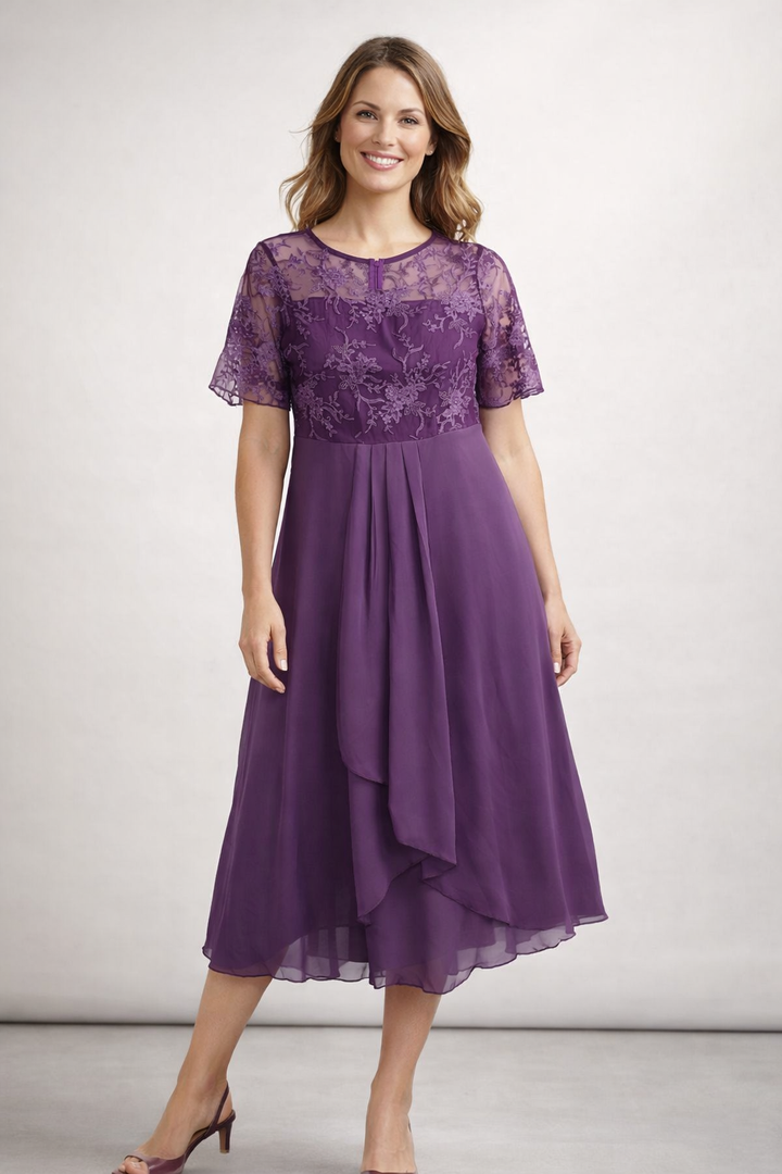 Liora | Women's Dress – Elegant Lace Top, Flared Skirt & Midi Length 3