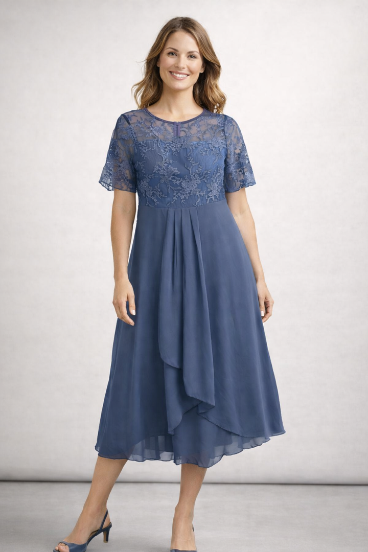 Liora | Women's Dress – Elegant Lace Top, Flared Skirt & Midi Length 5