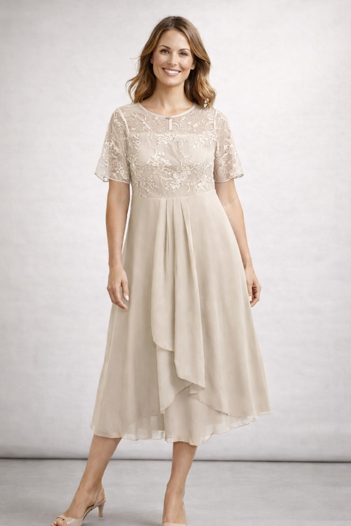 Liora | Women's Dress – Elegant Lace Top, Flared Skirt & Midi Length 9