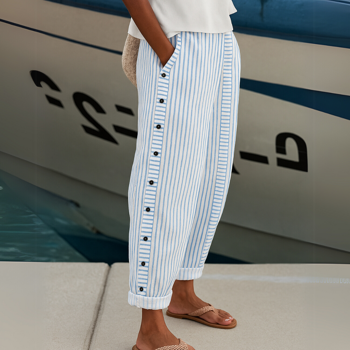 Livia | Chic High-Waisted Striped Button Pants 1