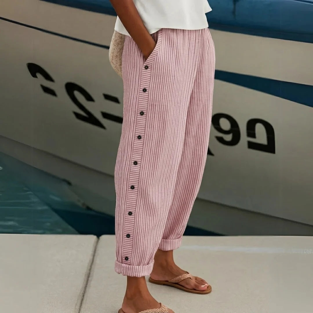 Livia | Chic High-Waisted Striped Button Pants 2