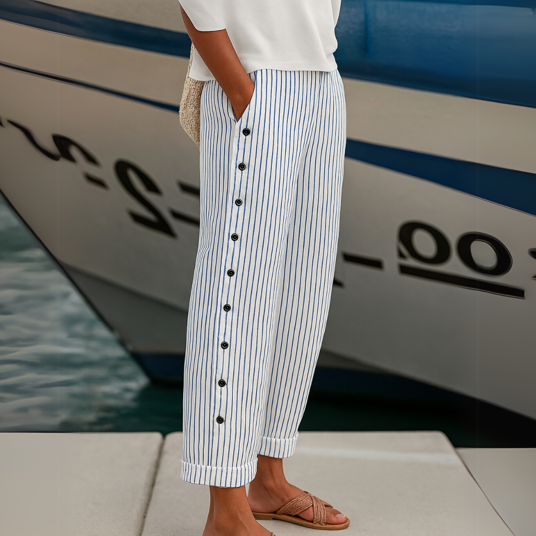 Livia | Chic High-Waisted Striped Button Pants 3