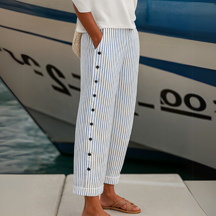 Livia | Chic High-Waisted Striped Button Pants 3