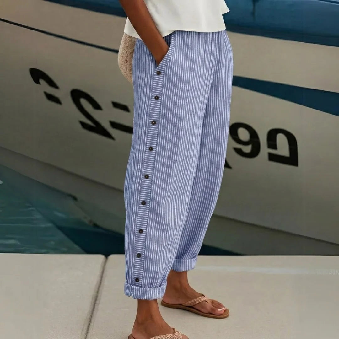 Livia | Chic High-Waisted Striped Button Pants 4