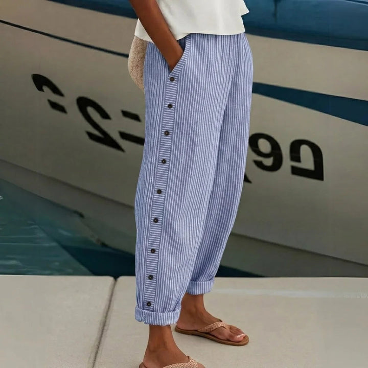 Livia | Chic High-Waisted Striped Button Pants 4