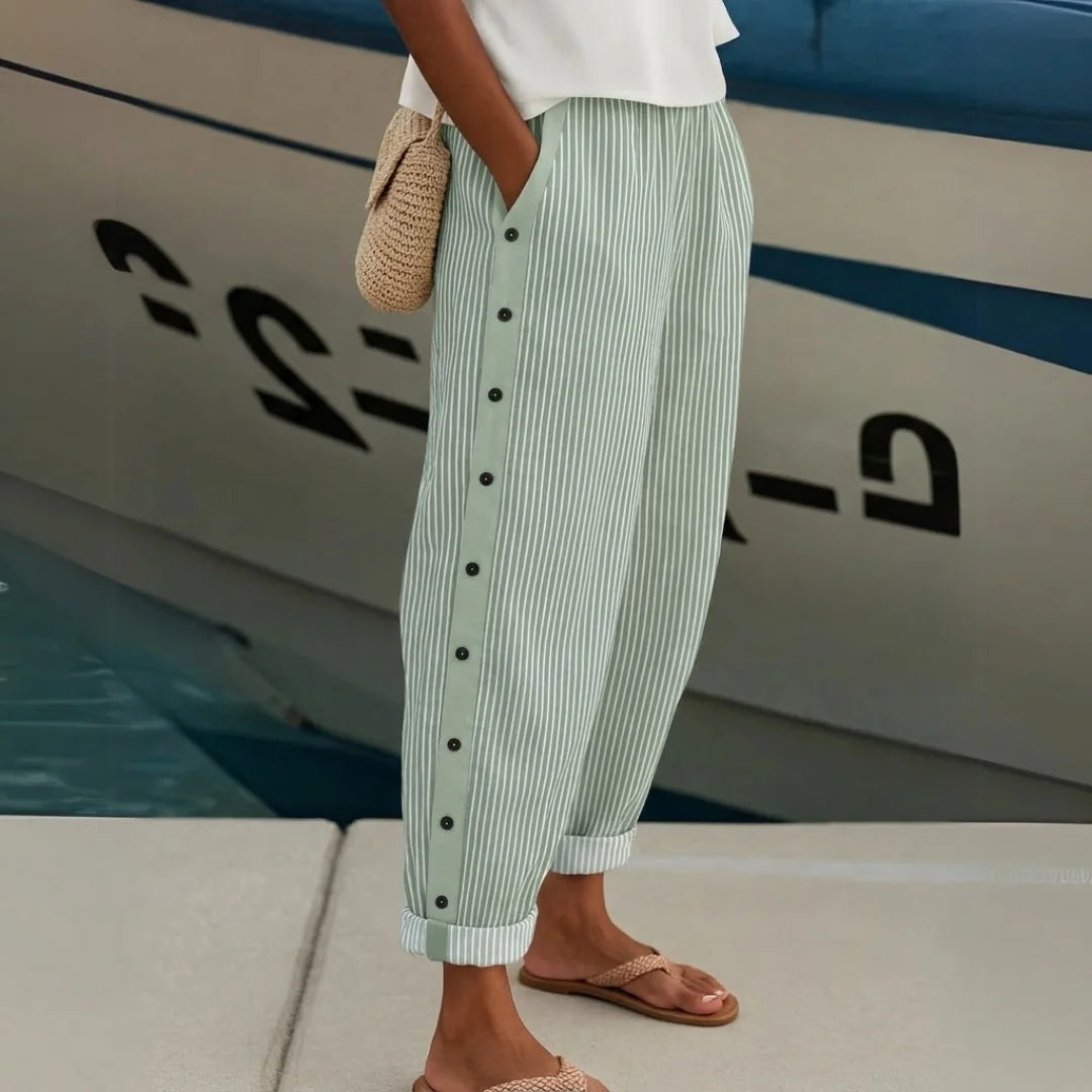 Livia | Chic High-Waisted Striped Button Pants 5