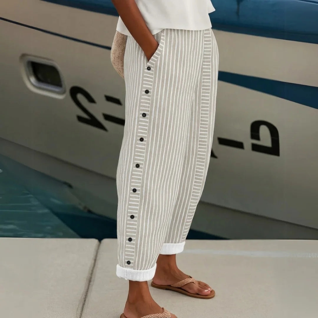 Livia | Chic High-Waisted Striped Button Pants 6