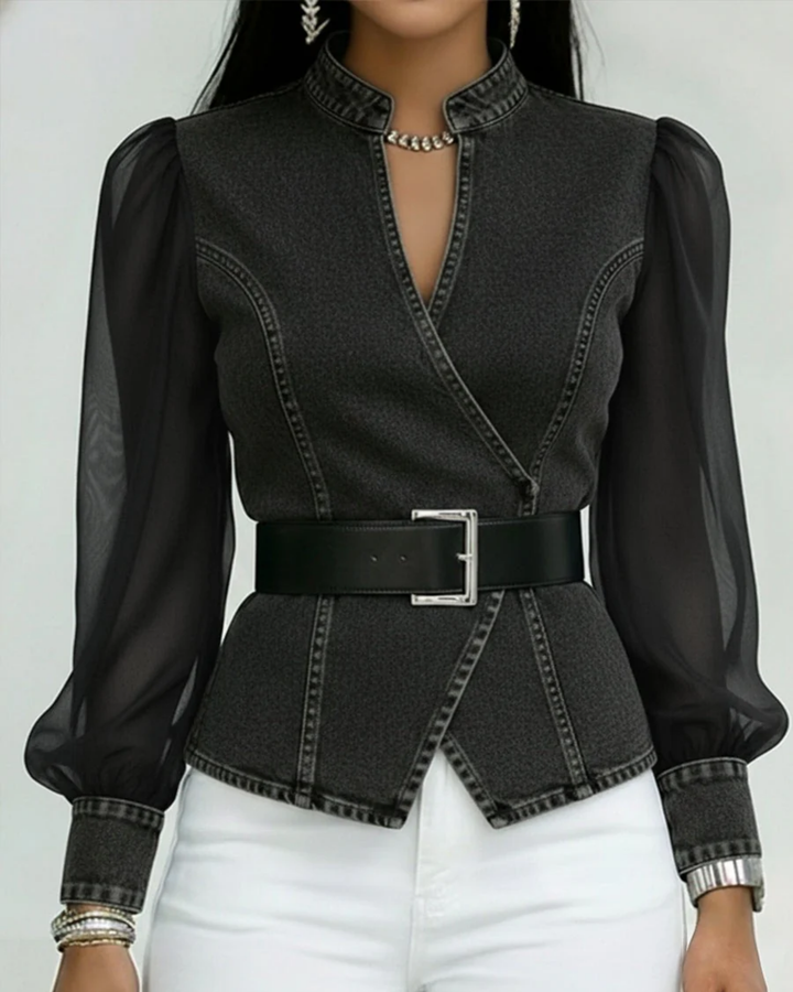 Livia | Elegant Denim Blouse for Women with Chiffon Sleeves 4