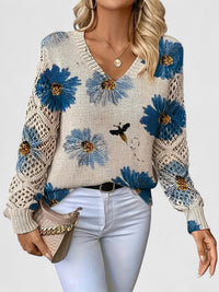 Lily | Floral Knit Openwork Sleeve Sweater