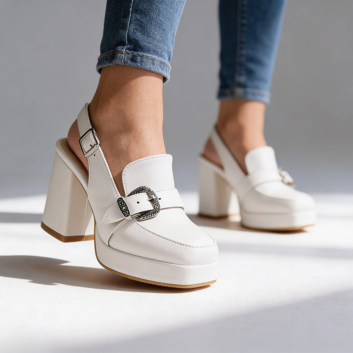 Lourdes | Womens Loafers Platform Slingback Block Heel Stylish Comfort 0