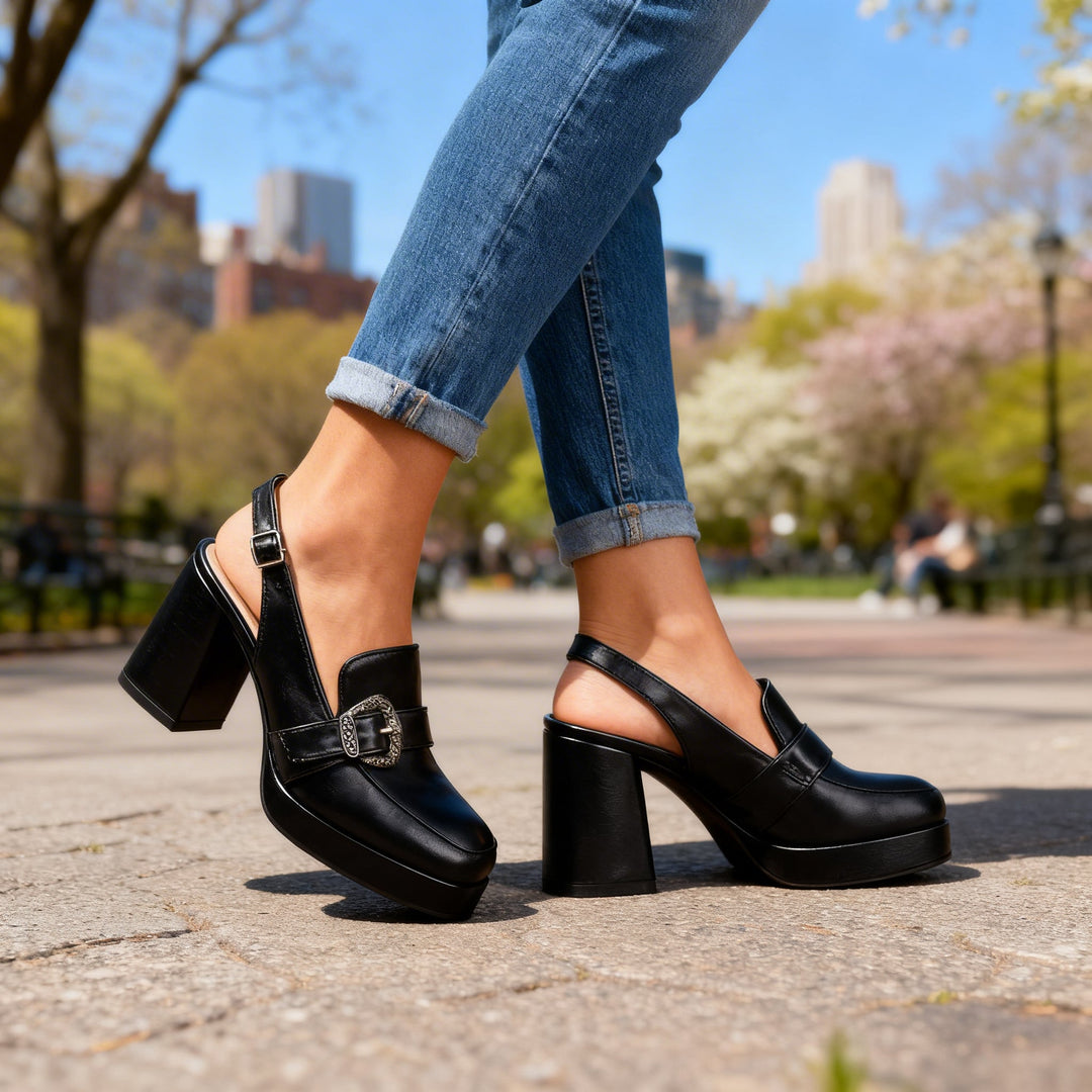 Lourdes | Womens Loafers Platform Slingback Block Heel Stylish Comfort 3