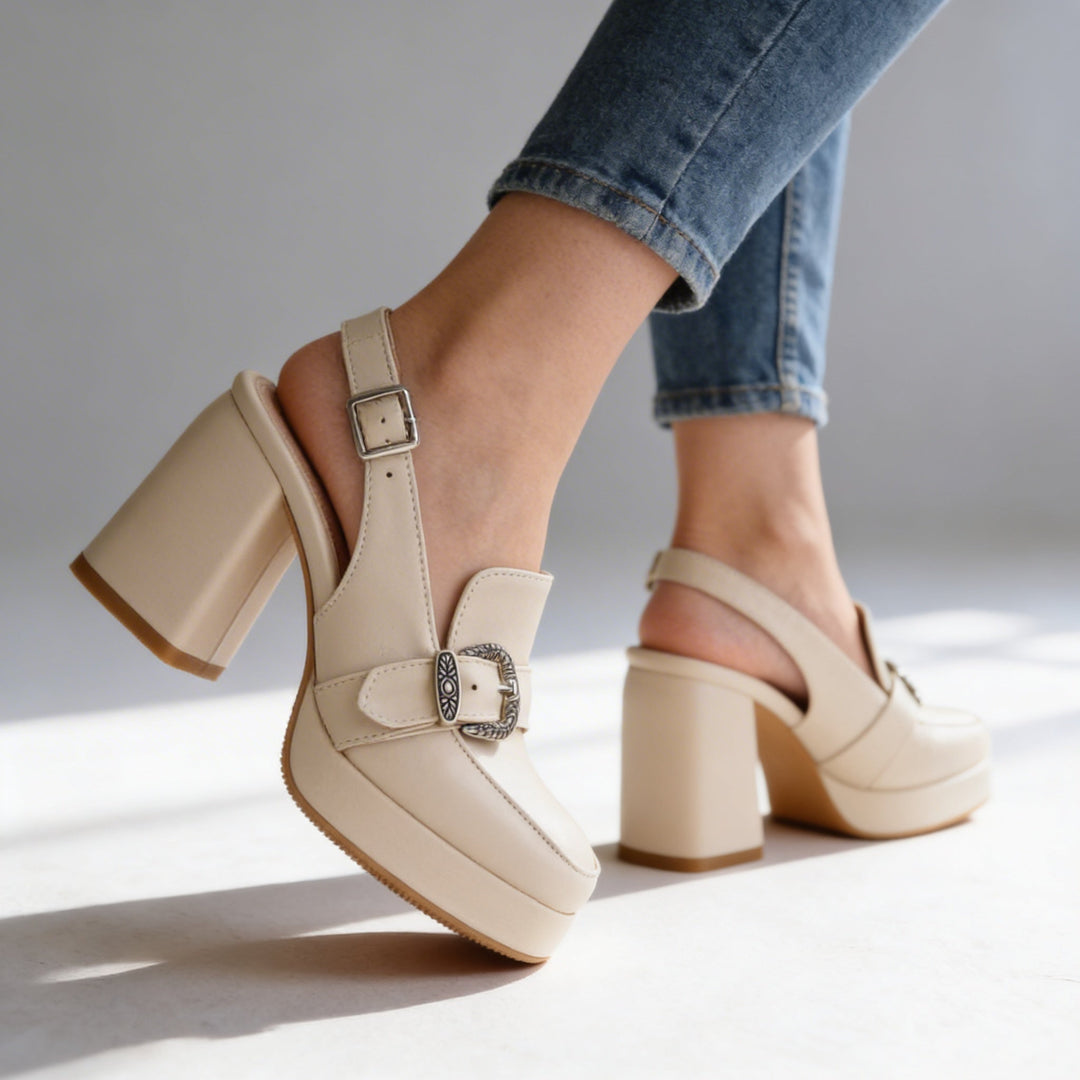 Lourdes | Womens Loafers Platform Slingback Block Heel Stylish Comfort 4
