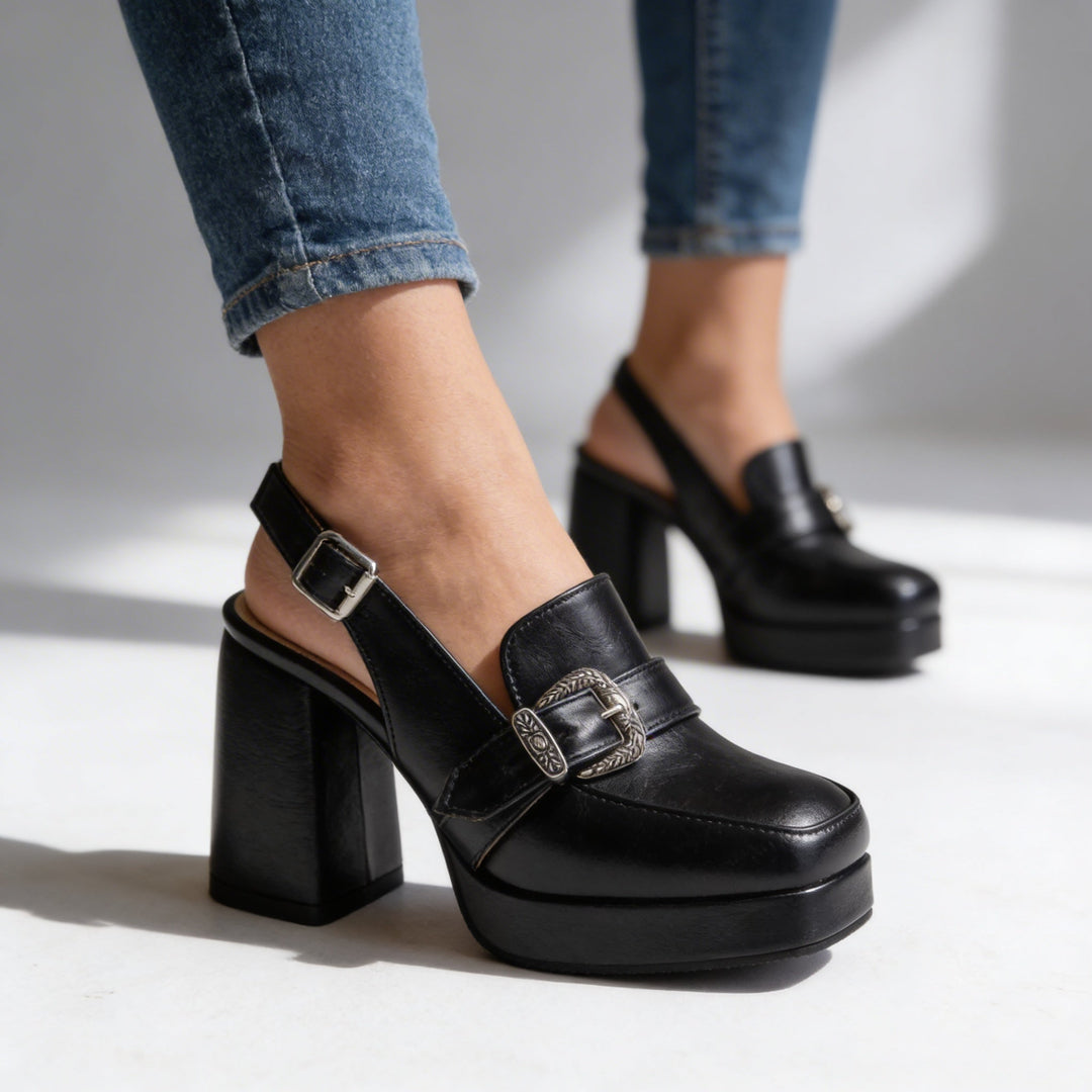 Lourdes | Womens Loafers Platform Slingback Block Heel Stylish Comfort 5