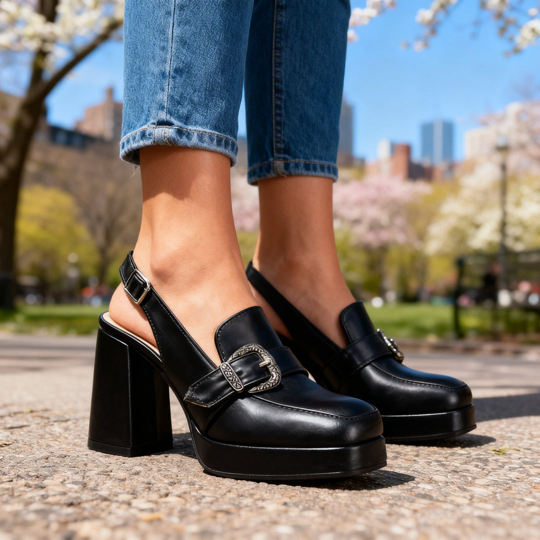 Lourdes | Womens Loafers Platform Slingback Block Heel Stylish Comfort 8
