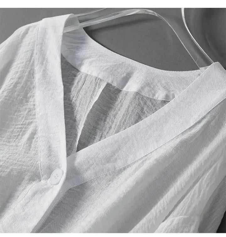 Luna | Elegant White Blouse – Breathable Cotton-Linen Blend for Summer, Plus Size Tops Available 1