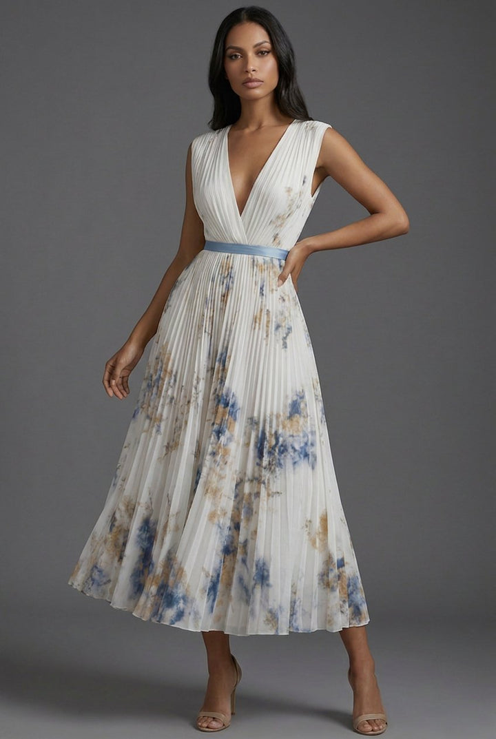 Luna | Mother of the Bride Dress Pleated Floral V-Neck Midi 0