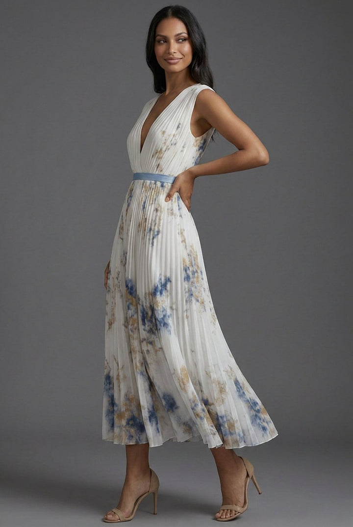 Luna | Mother of the Bride Dress Pleated Floral V-Neck Midi 1