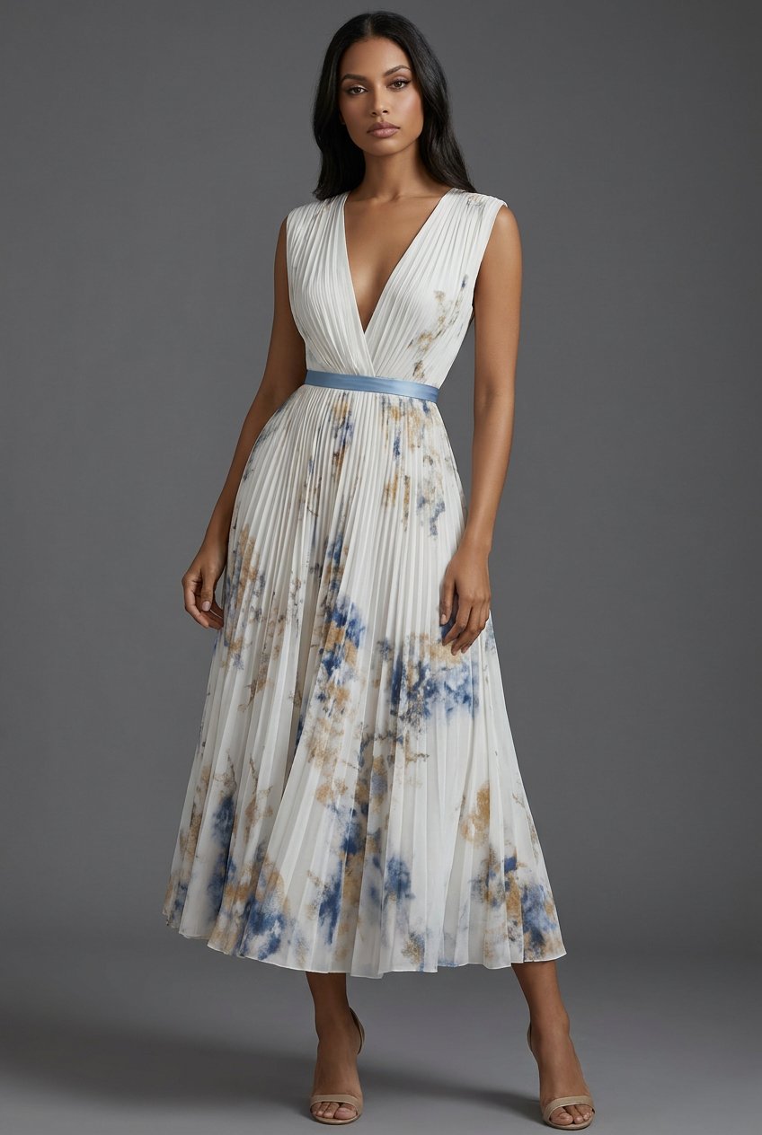 Luna | Mother of the Bride Dress Pleated Floral V-Neck Midi 2