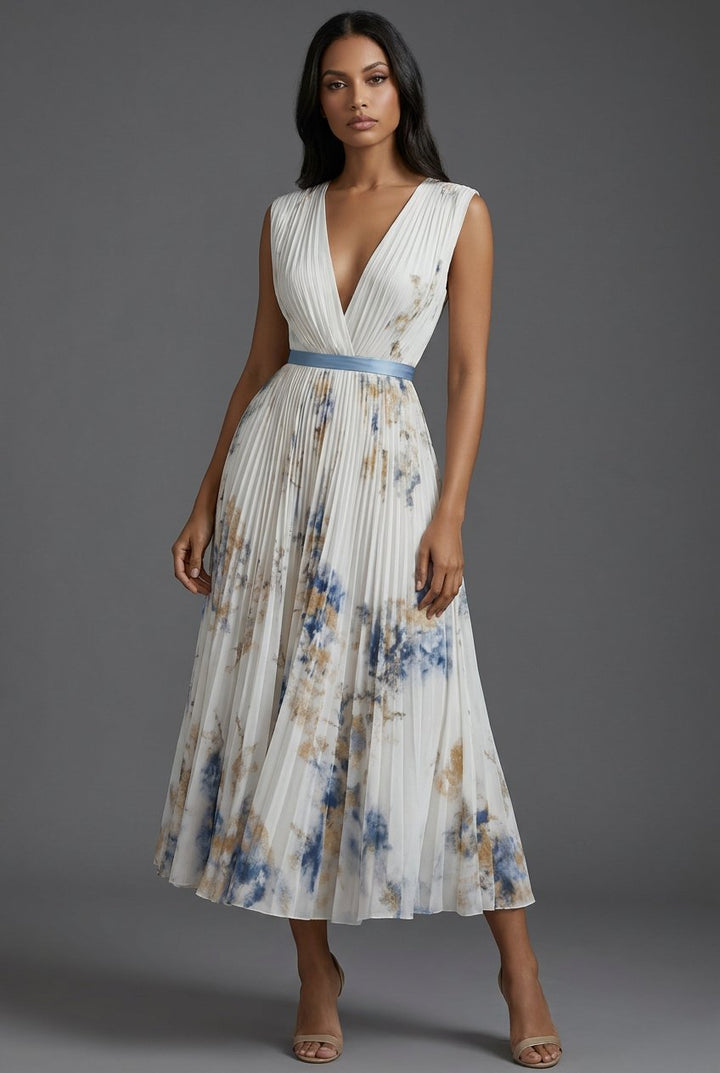 Luna | Mother of the Bride Dress Pleated Floral V-Neck Midi 2