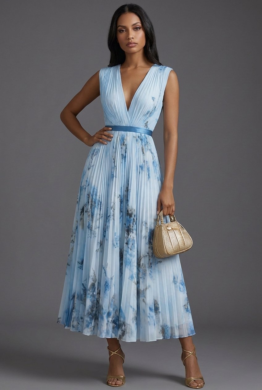 Luna | Mother of the Bride Dress Pleated Floral V-Neck Midi 3