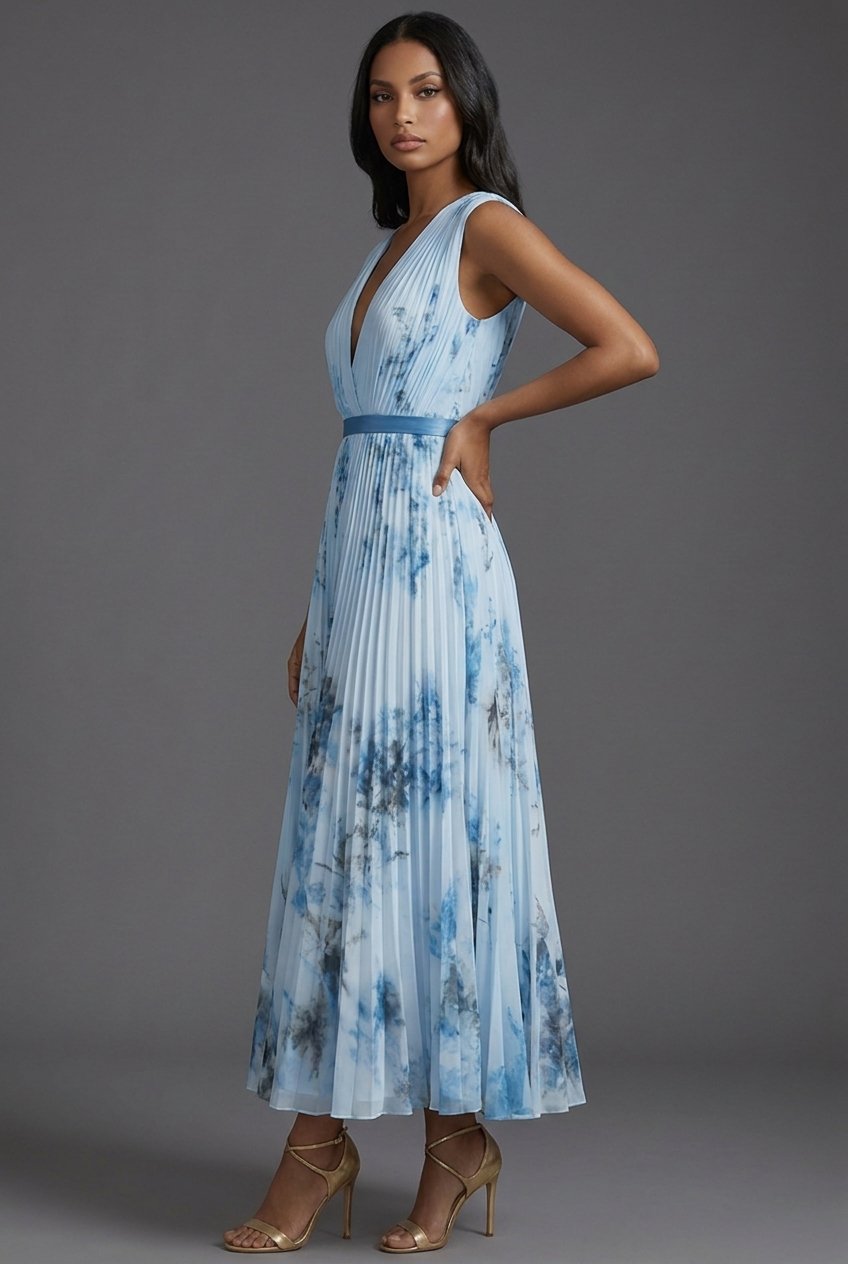Luna | Mother of the Bride Dress Pleated Floral V-Neck Midi 4