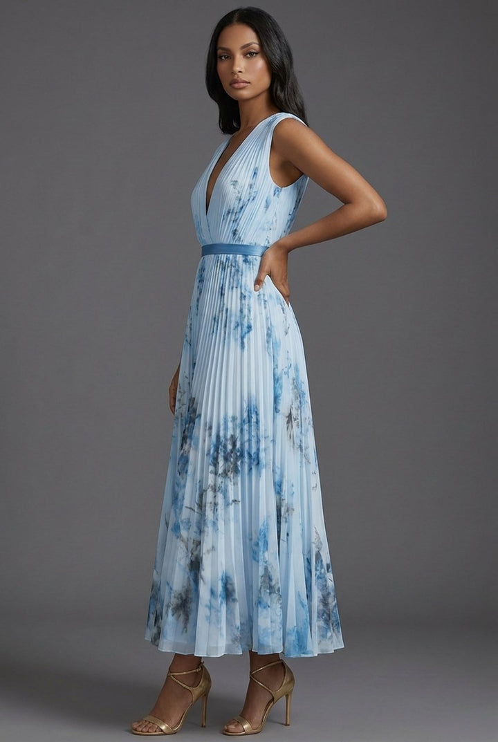 Luna | Mother of the Bride Dress Pleated Floral V-Neck Midi 4