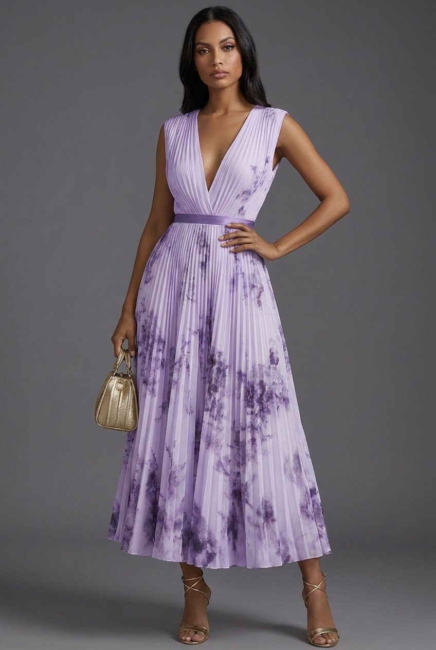 Luna | Mother of the Bride Dress Pleated Floral V-Neck Midi 5