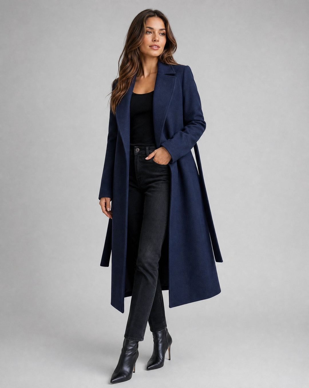 Luna | Women's Belted Wool-Blend Long Lapel Trench Coat 0