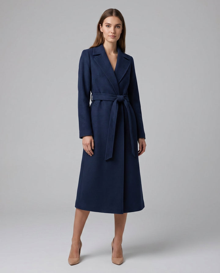 Luna | Women's Belted Wool-Blend Long Lapel Trench Coat 2
