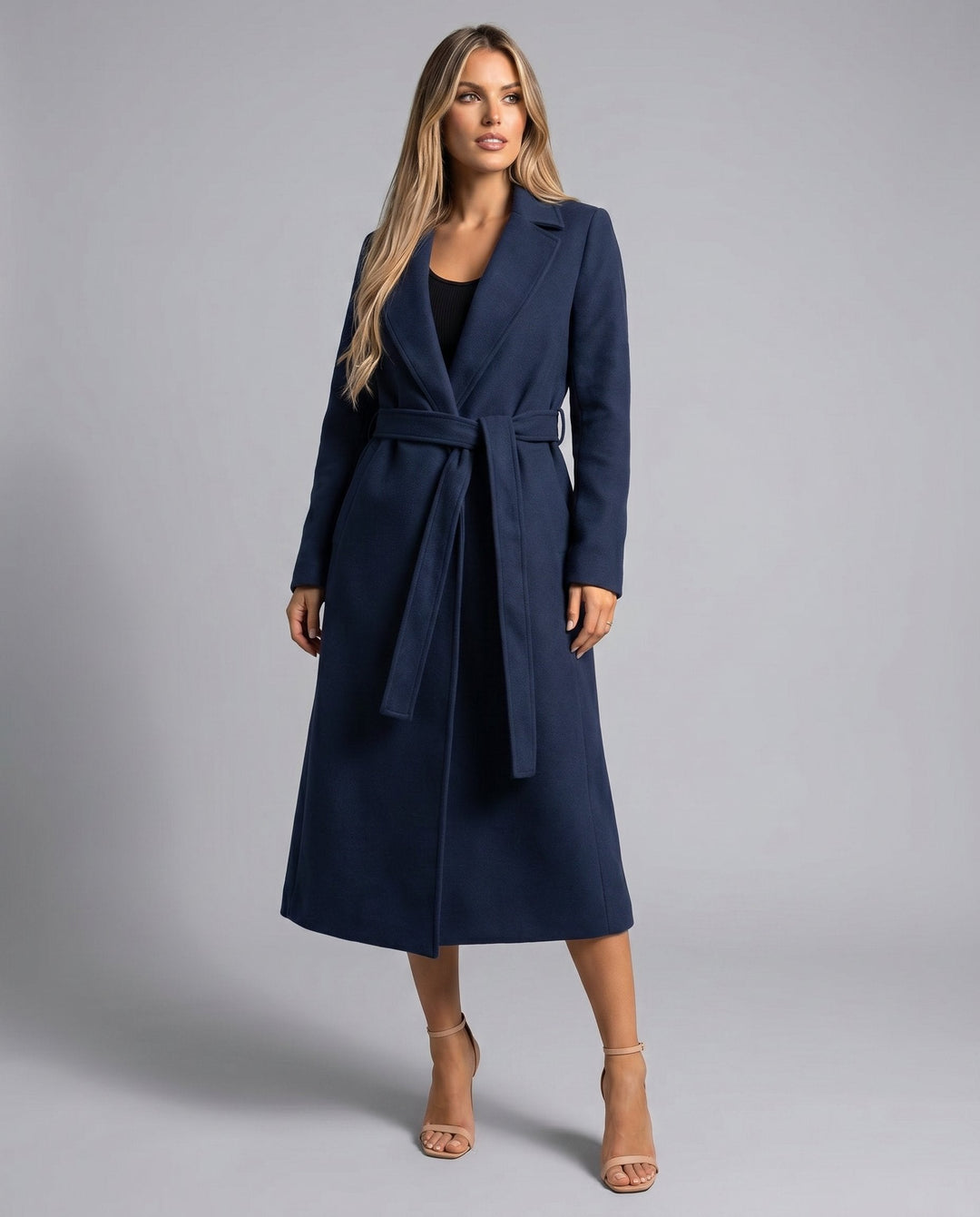 Luna | Women's Belted Wool-Blend Long Lapel Trench Coat 3