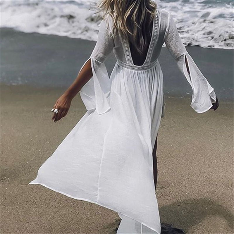 Luna | Women's Open-Back Maxi Beach Tunic Flowy Kimono Cover-Up 0