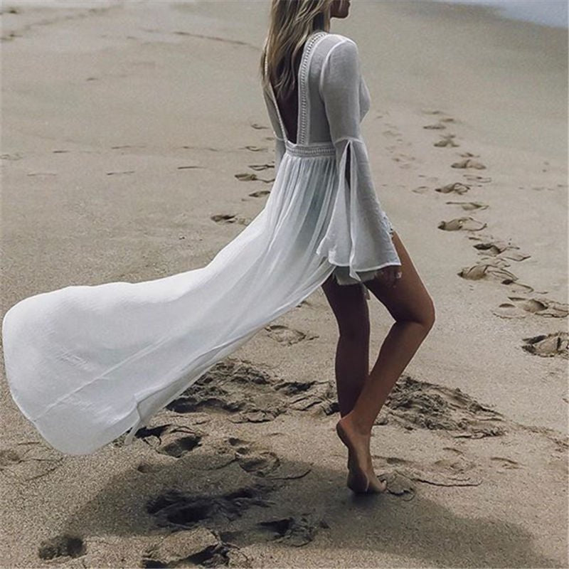 Luna | Women's Open-Back Maxi Beach Tunic Flowy Kimono Cover-Up 5