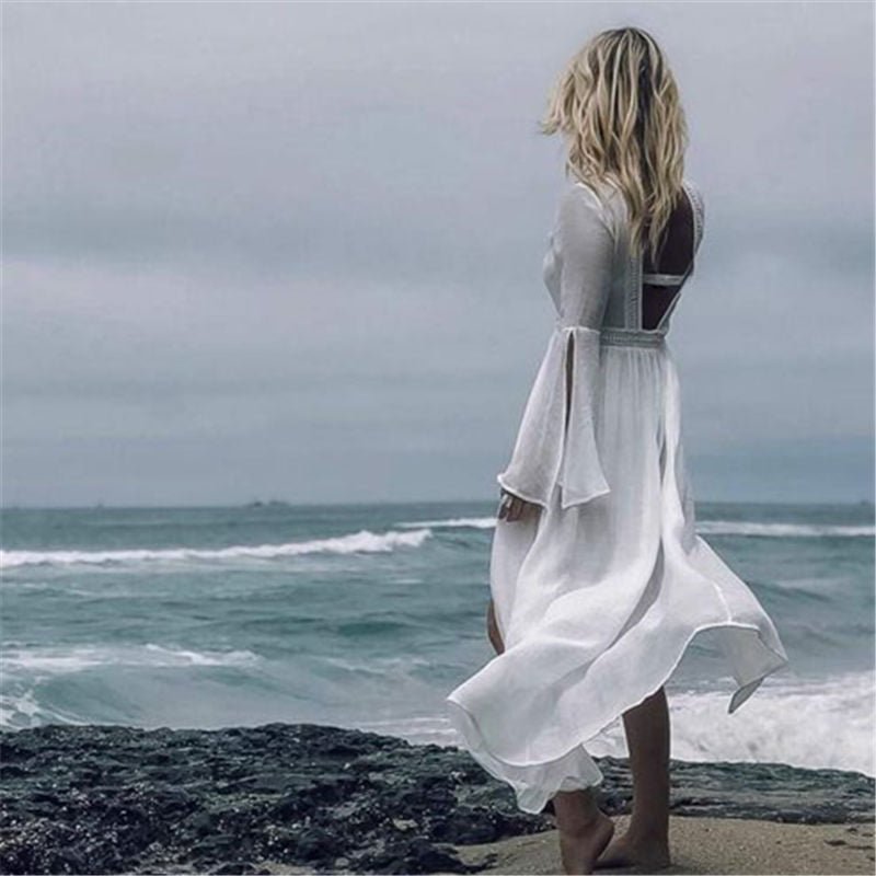 Luna | Women's Open-Back Maxi Beach Tunic Flowy Kimono Cover-Up 6