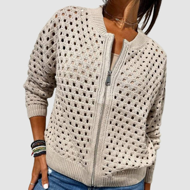 Luna | Women's Relaxed-Fit Hollow-Knit Zip-Up Cardigan 0