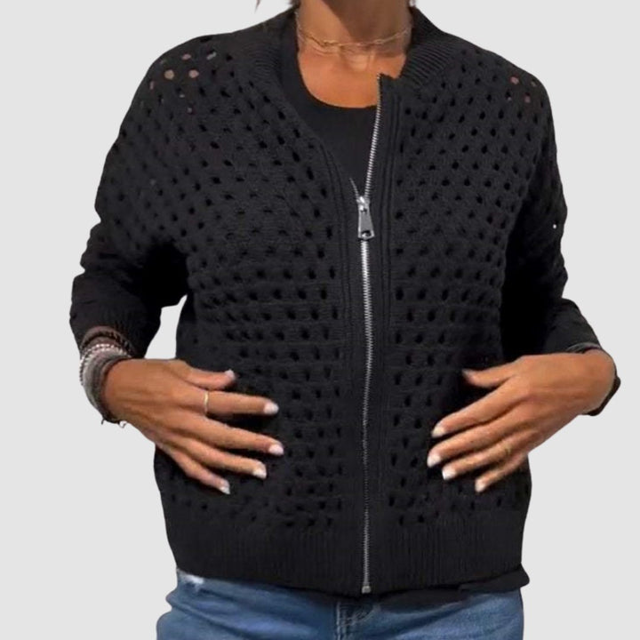 Luna | Women's Relaxed-Fit Hollow-Knit Zip-Up Cardigan 1
