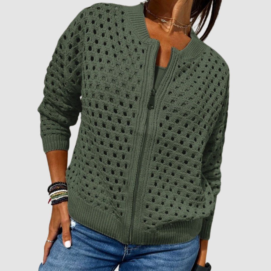 Luna | Women's Relaxed-Fit Hollow-Knit Zip-Up Cardigan 2