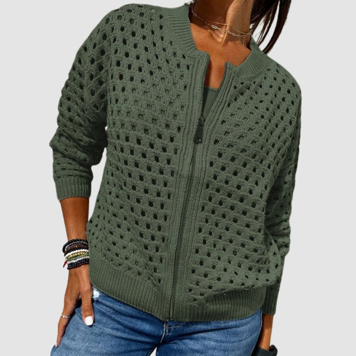 Luna | Women's Relaxed-Fit Hollow-Knit Zip-Up Cardigan 2