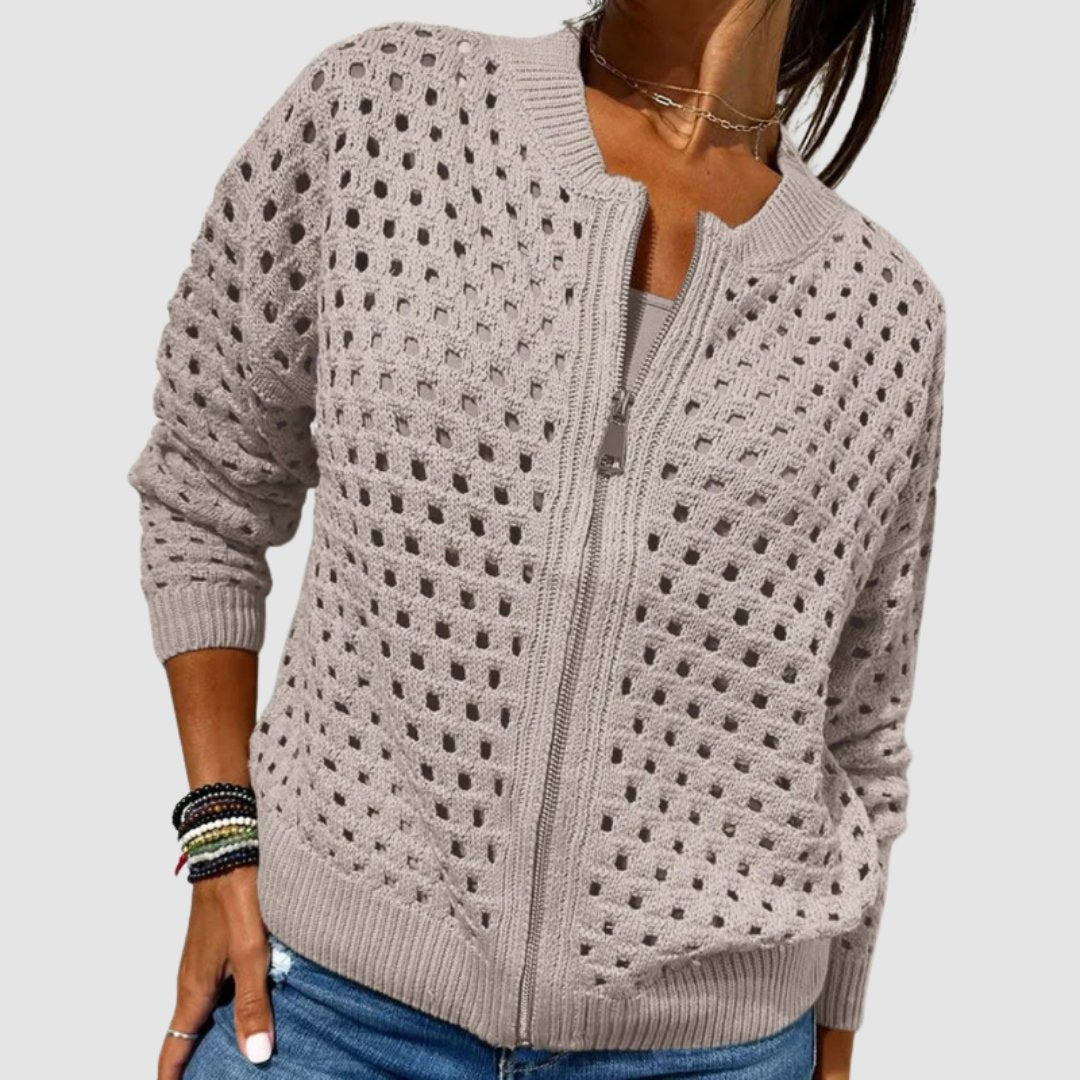 Luna | Women's Relaxed-Fit Hollow-Knit Zip-Up Cardigan 3
