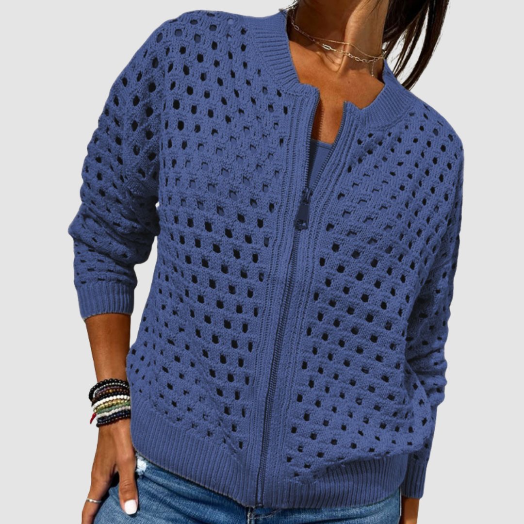 Luna | Women's Relaxed-Fit Hollow-Knit Zip-Up Cardigan 4